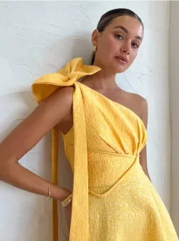 Rachel Gilbert Emiliano Dress Yellow Gold Size 12 for rent on The Volte - image 4