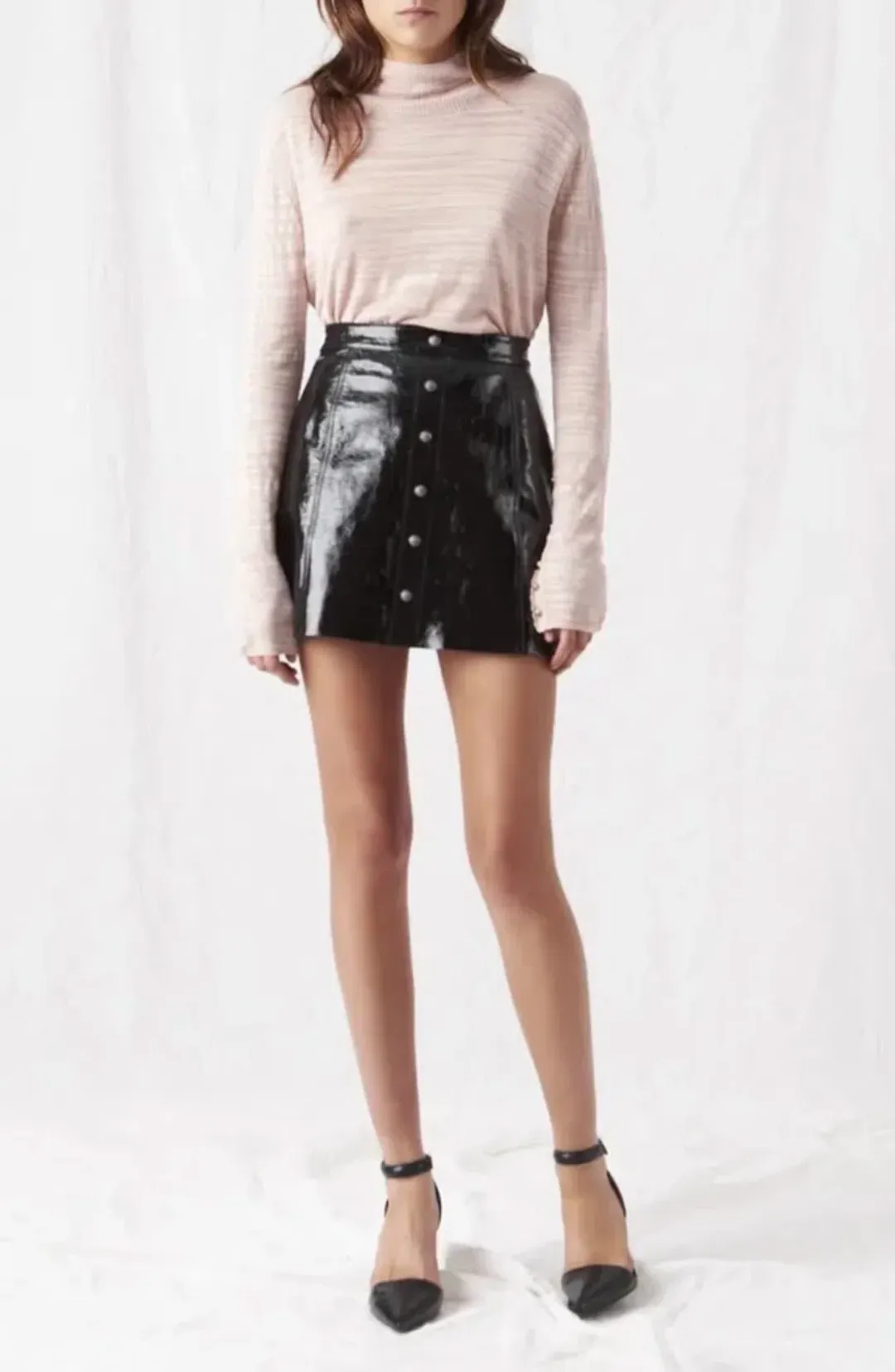 Aje Pallenberg Patent Leather Mini Skirt Black Size 10 / M for rent on The Volte - main image