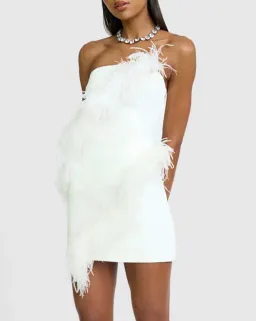 By Johnny Sadira Spiral Feather Mini Dress White Size 8 for rent on The Volte - image 1