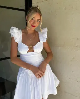 Aje Simone Frill Sleeve Mini Dress White Size 8 for rent on The Volte - image 1