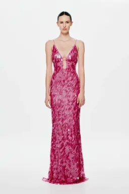 MISHA Sapphire Sequin Maxi Dress Fuchscia Size 8 for rent on The Volte - image 1