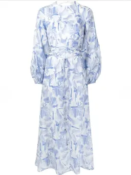 Rachel Gilbert Faris Abstract Print Dress Blue/White Size 3/AU 14 for rent on The Volte - image 6