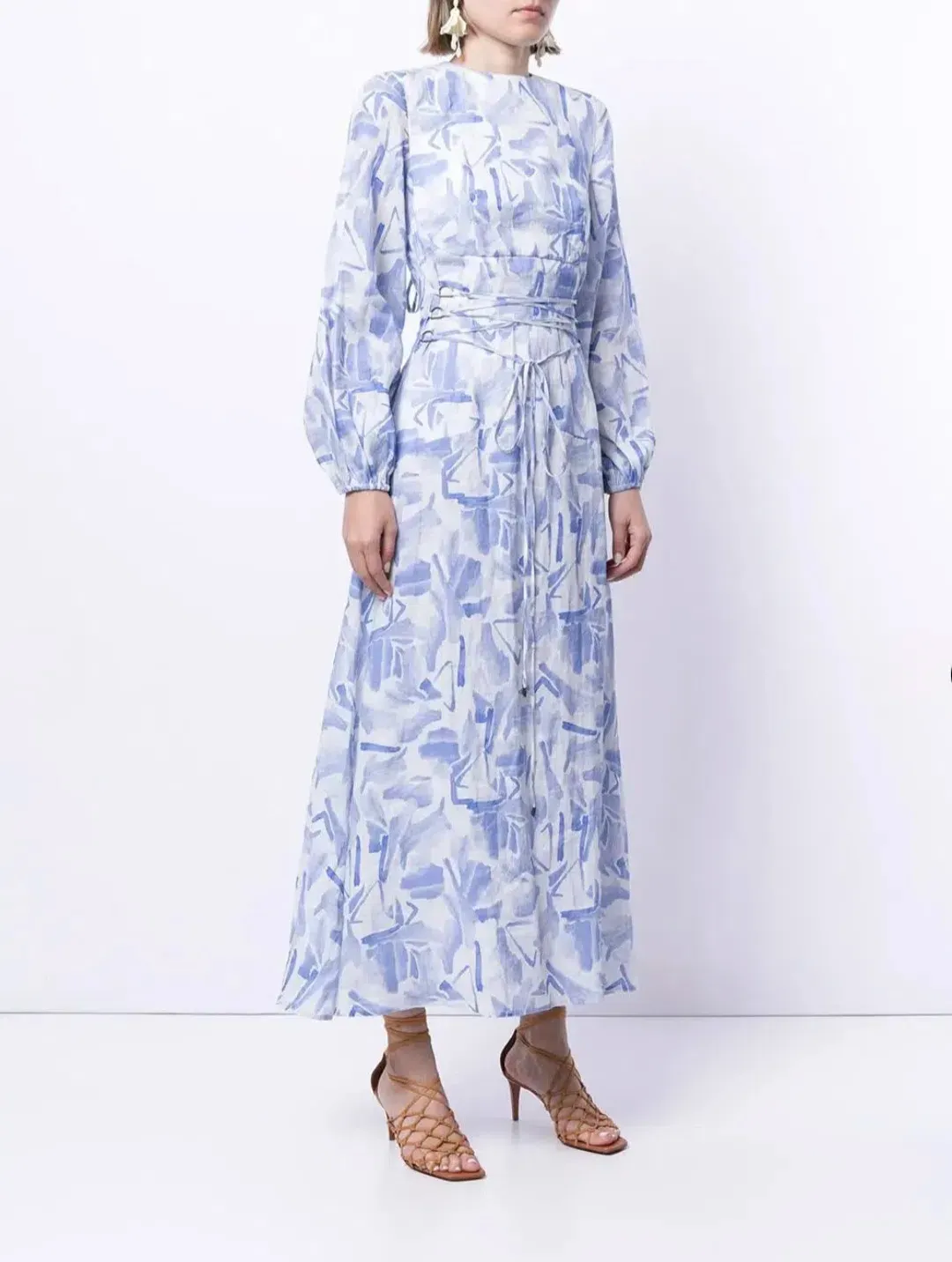Rachel Gilbert Faris Abstract Print Dress Blue/White Size 3/AU 14 for rent on The Volte - main image