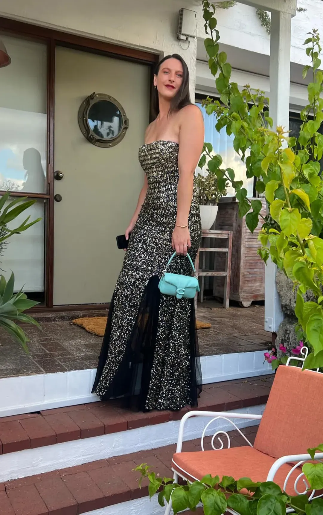 Rachel Gilbert Beaded Tulle Gown Black Gold 2/AU10 for rent on The Volte - main image