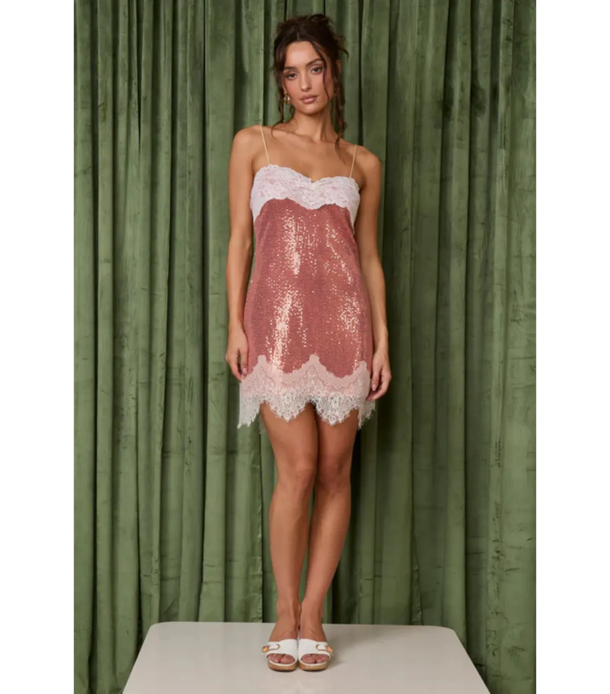 Fait Par Fouch Celeste Mini Dress Rose Glimmer Size AU 6  for rent on The Volte - main image