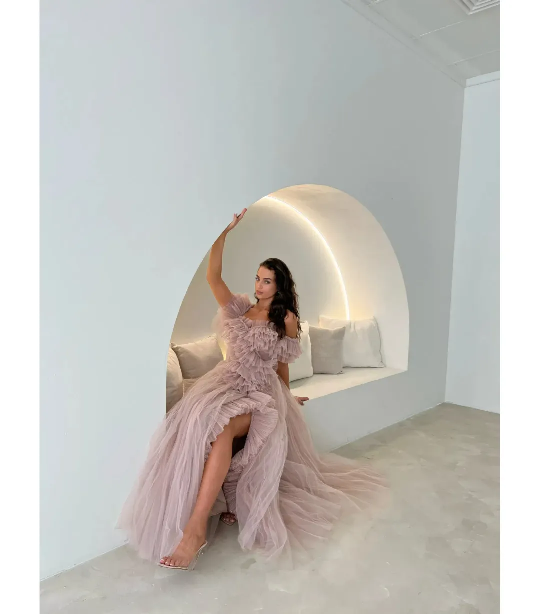 Tarik Ediz Patrice Maxi Dress Blush Size AU 12 for rent on The Volte - main image