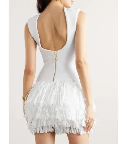 Aje Rushes Raffia Knit Mini Dress in White Size AU 10 for rent on The Volte - image 2