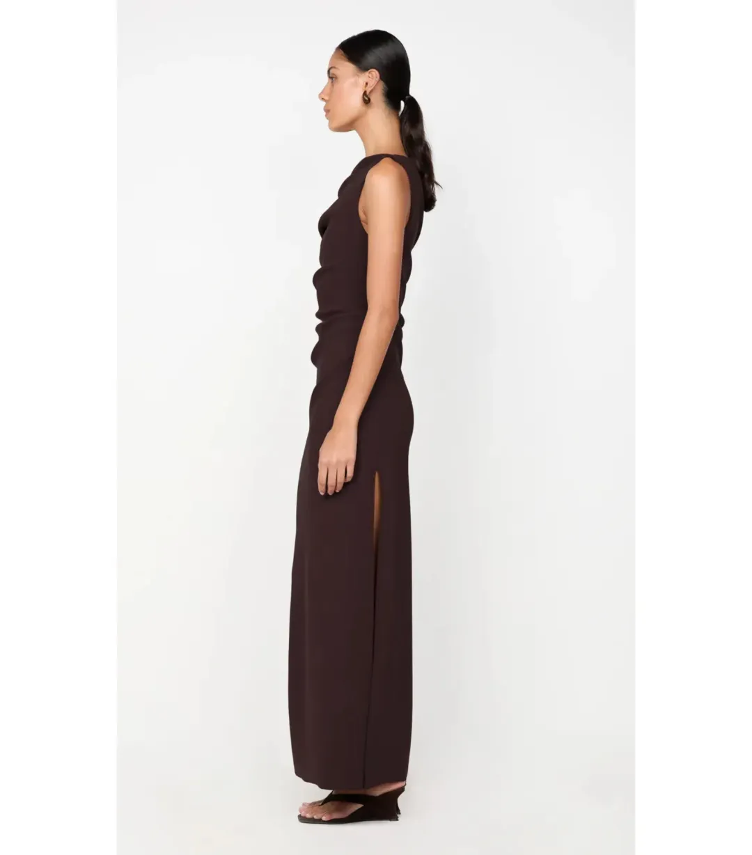 Bec & Bridge Leora Asym Maxi Dress in Dark Chocolate Size AU 12 for rent on The Volte - main image