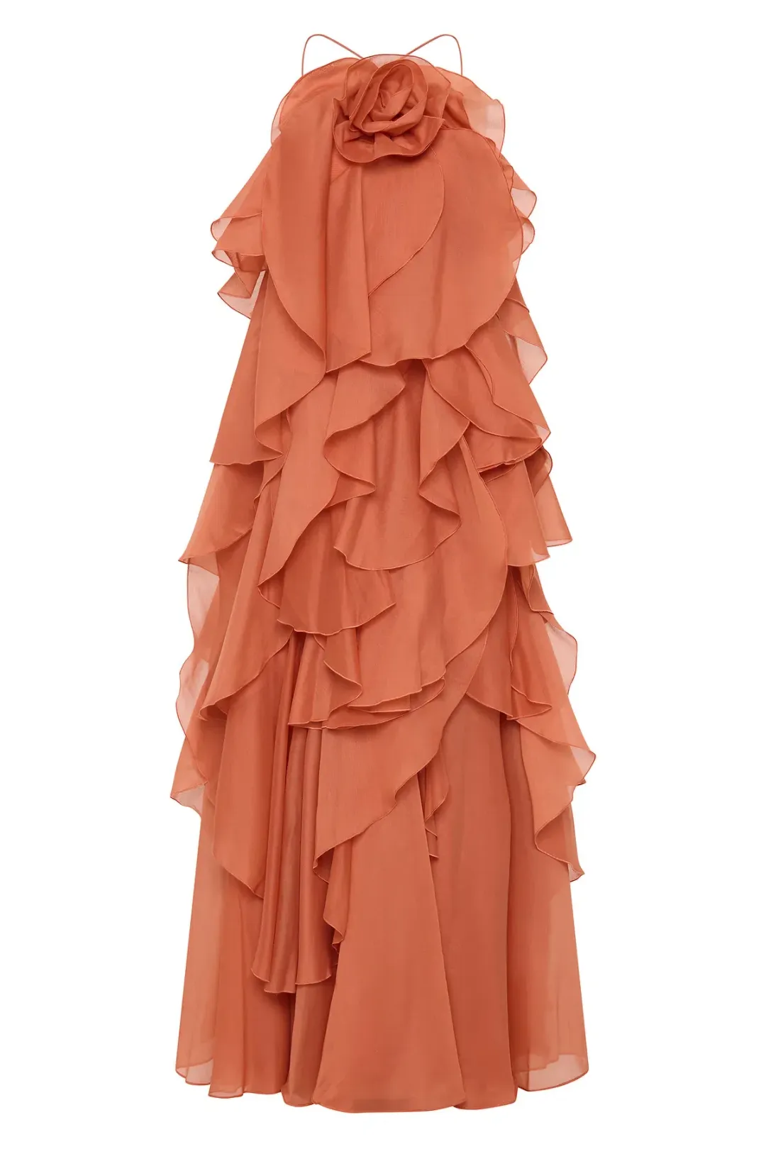 Aje Pandorea Layered Maxi Dress Coral Clay Size AU 8  for rent on The Volte - main image