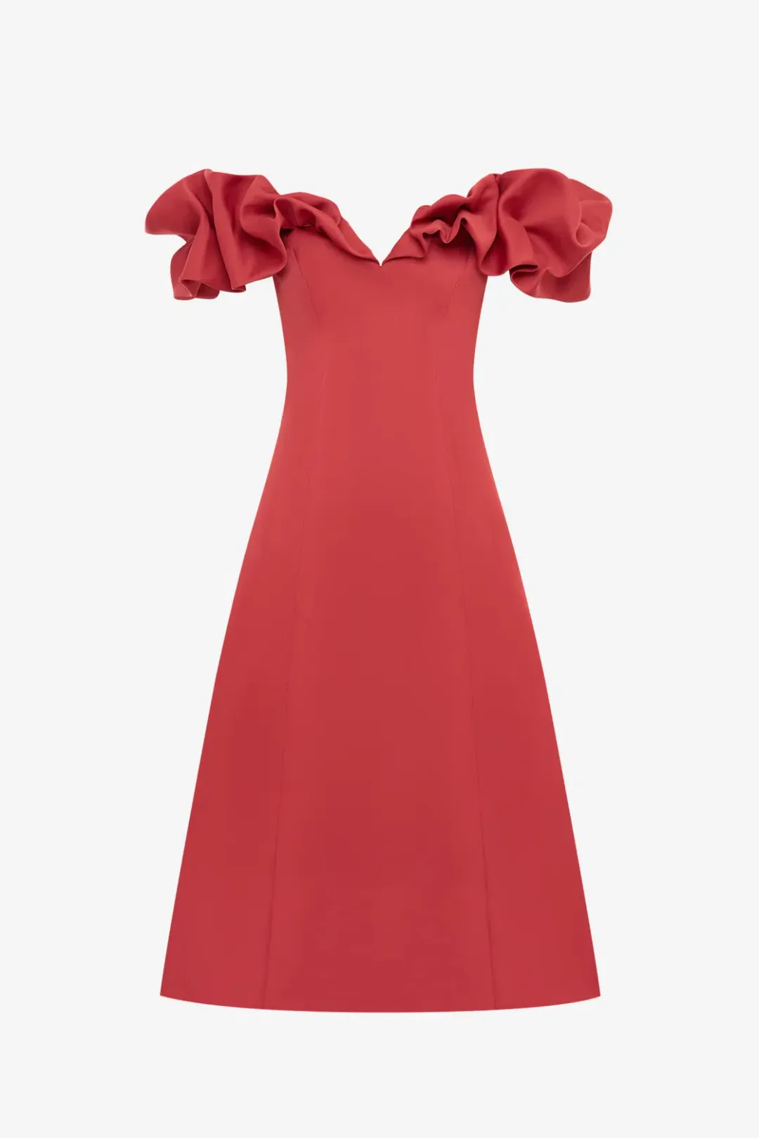 Leo Lin Annie Off Shoulder Frill Midi Dress Red Size 16 for rent on The Volte - main image