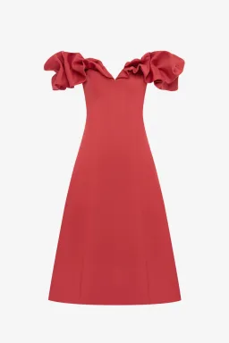 Leo Lin Annie Off Shoulder Frill Midi Dress Red Size 16 for rent on The Volte - image 4
