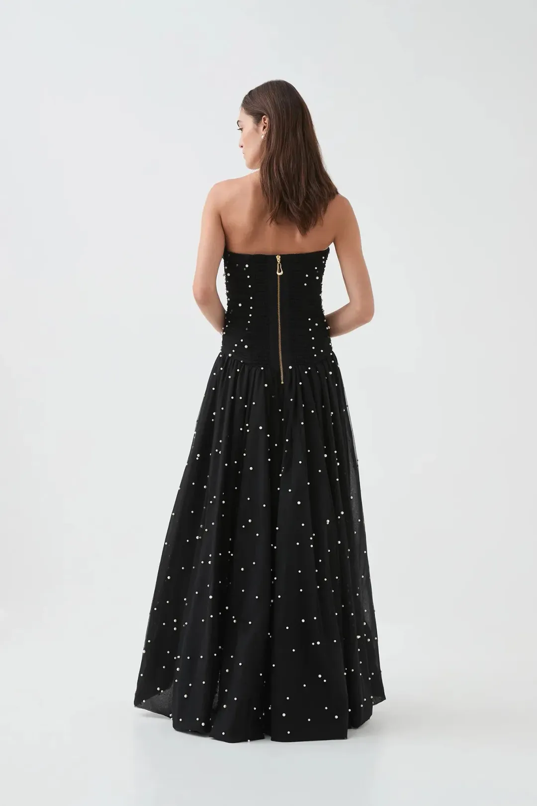 Aje Juniper Gown Dress Black Pearls Size 12 for rent on The Volte - main image