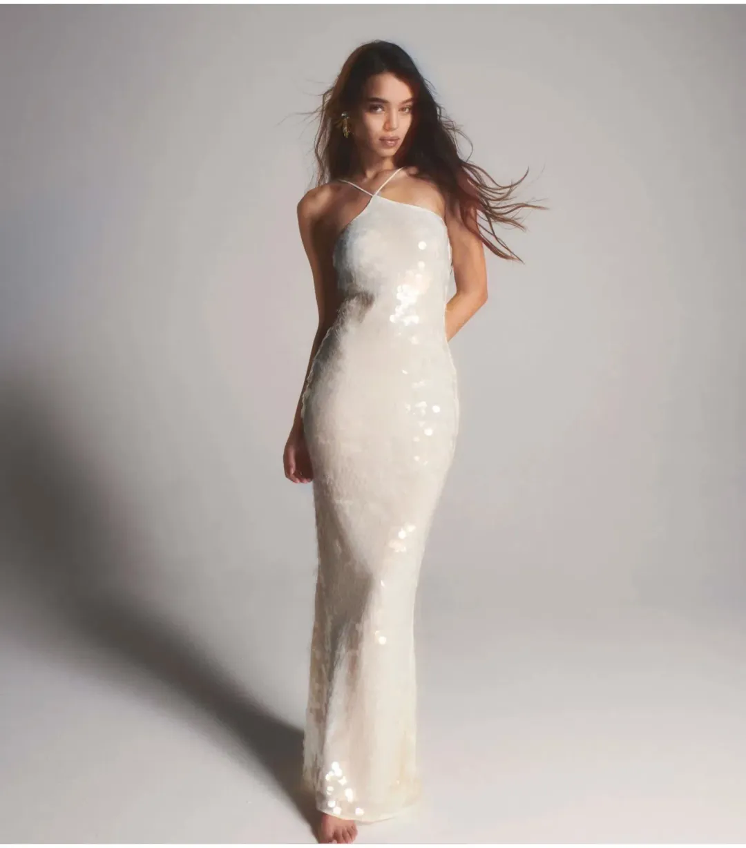 Rat & Boa Emmanuella Maxi Dress White Sequin Size M / AU 10 for rent on The Volte - main image