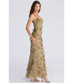 House Of CB Naima Hand Beaded Embellished Corset Maxi Dress Olive Bronze Size AU 8 for rent on The Volte - image 3