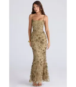 House Of CB Naima Hand Beaded Embellished Corset Maxi Dress Olive Bronze Size AU 8 for rent on The Volte - image 2