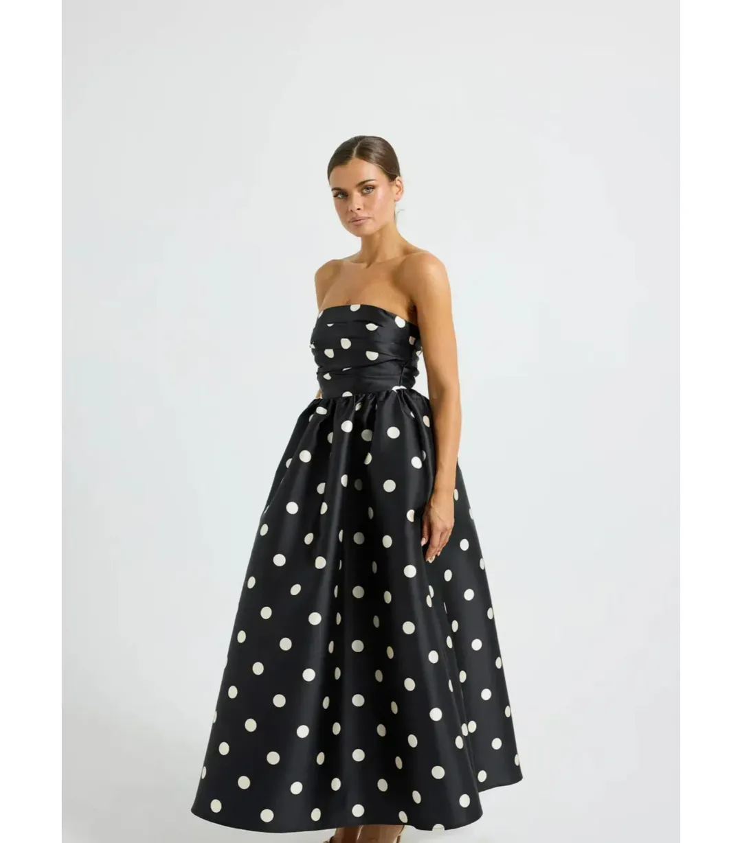Pasduchas Dottie Strapless Midi Dress Black/Cream Size AU 8 for rent on The Volte - main image