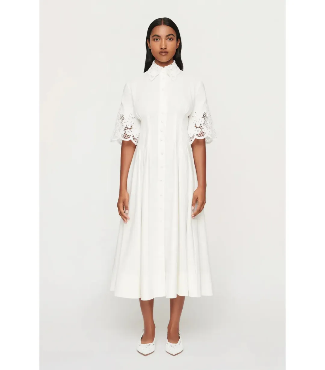 Clea Zhoe Lace Midi Shirtdress White Size AU 6 for rent on The Volte - main image