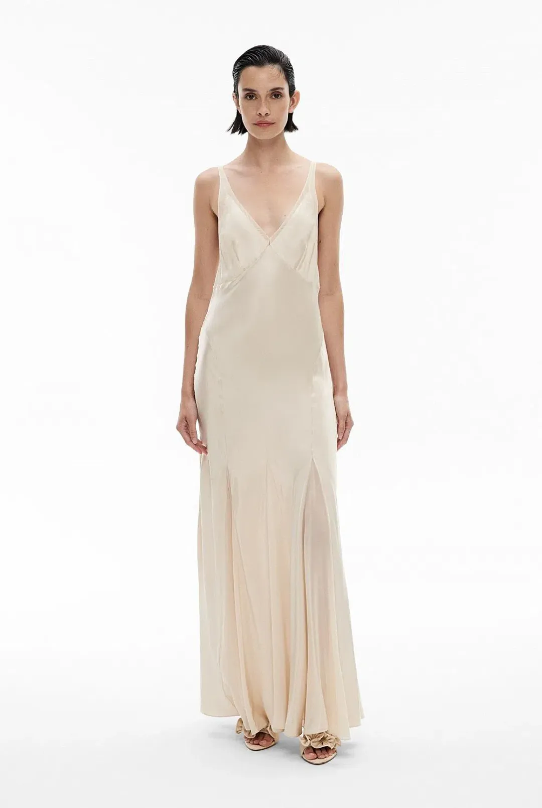 Witchery Sheer Insert Maxi Dress in Parchment Off-White Size AU 8  for rent on The Volte - main image