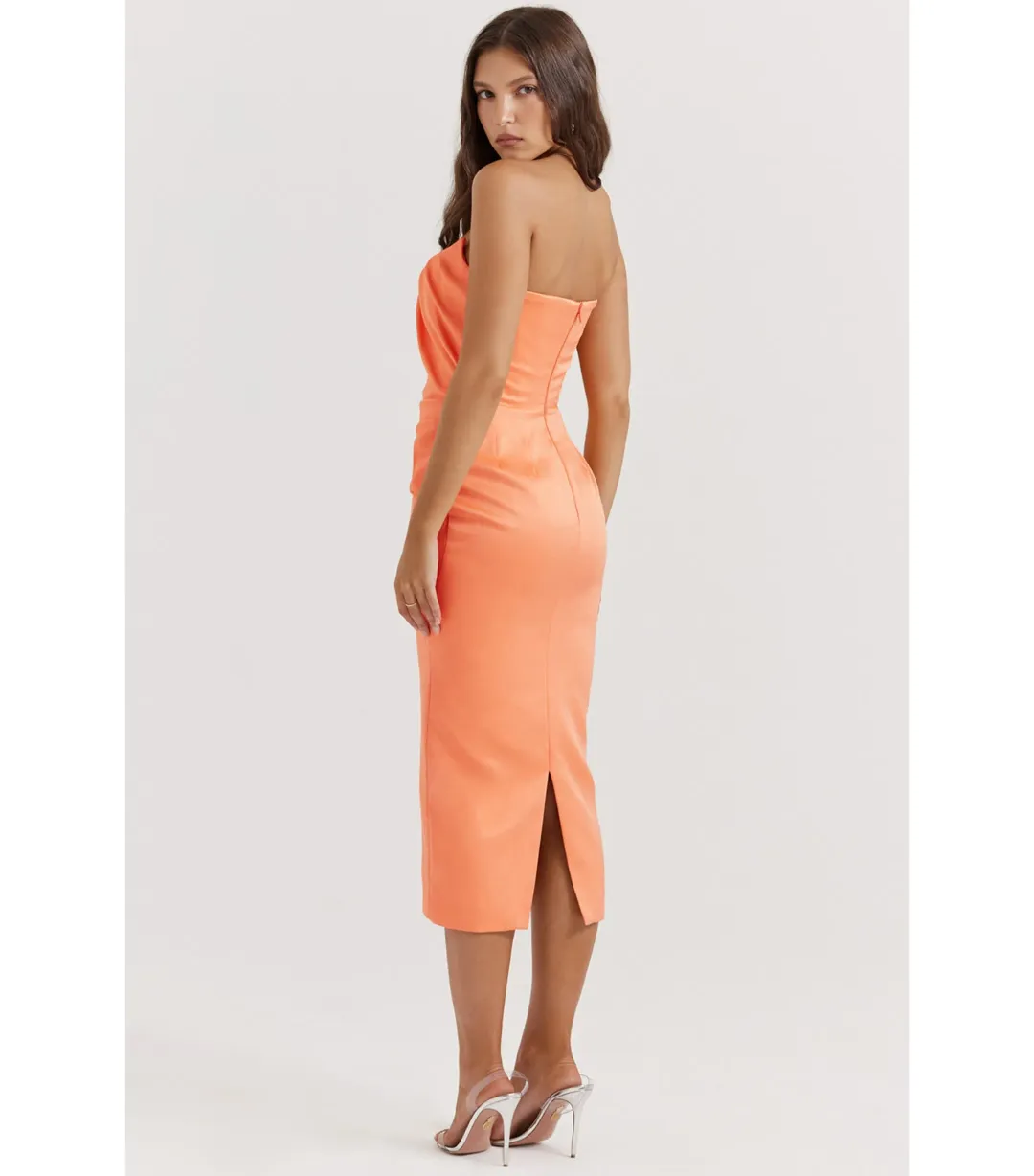 House Of CB Alora Strapless Corset Midi Dress Tangerine Size S / AU 8 for rent on The Volte - main image