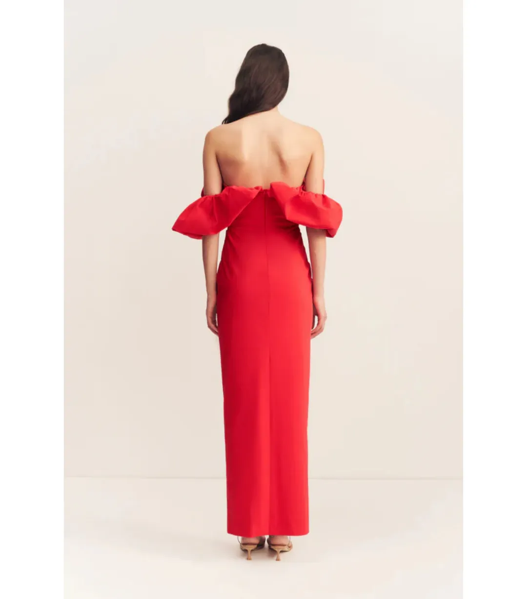 Shona Joy Campbell Off Shoulder Bubble Maxi Dress Goji Size AU 8  for rent on The Volte - main image