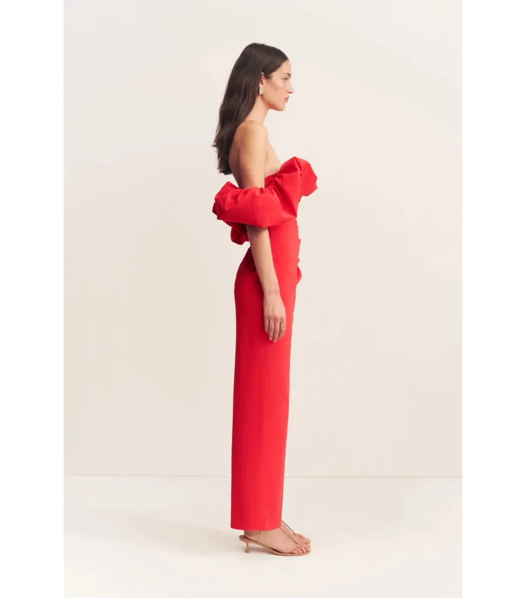 Shona Joy Campbell Off Shoulder Bubble Maxi Dress Goji Size AU 8  for rent on The Volte - main image