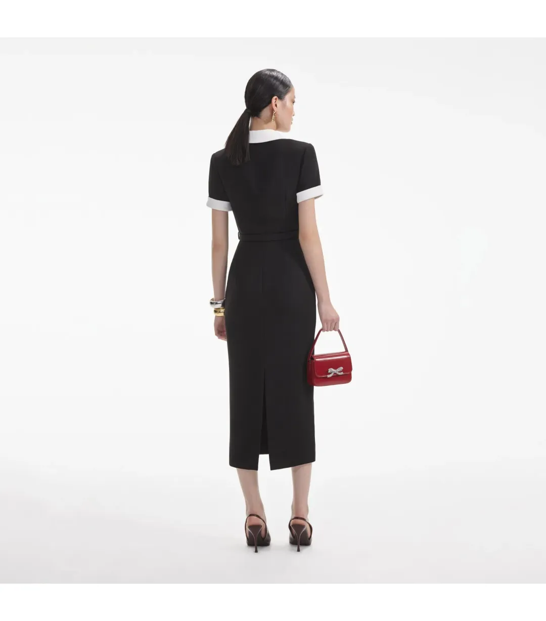 Self Portrait Crepe Contrast Midi Dress Black Size S / AU 8 for rent on The Volte - main image