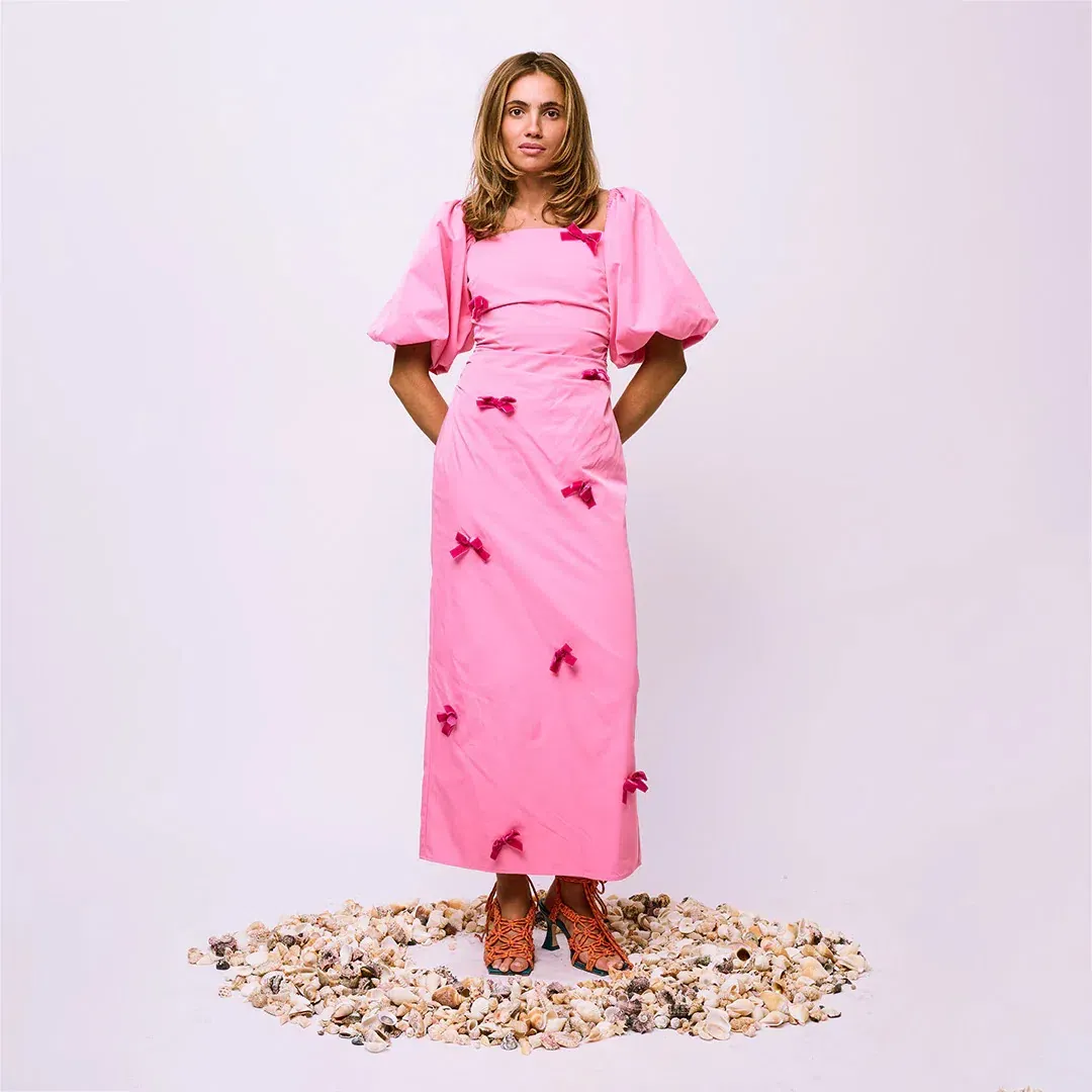 The Wolf Gang Amar Midi Dress Pink Size Medium / AU 10 for rent on The Volte - main image