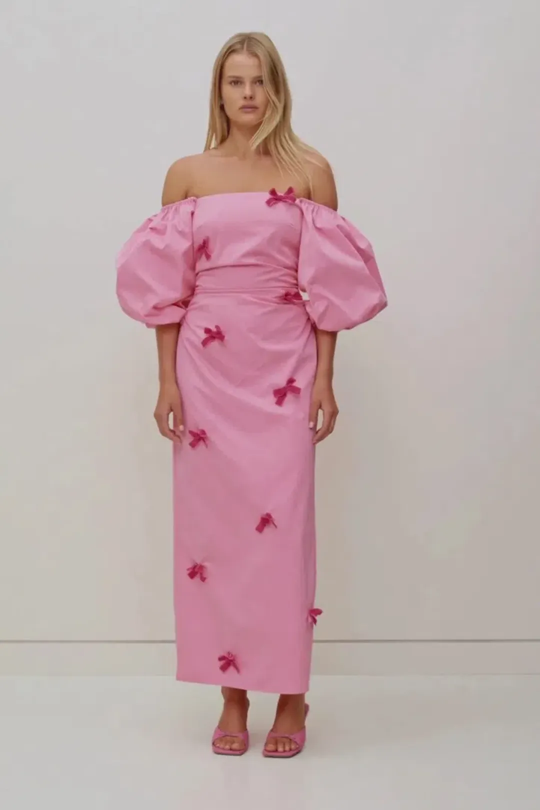 The Wolf Gang Amar Midi Dress Pink Size Medium / AU 10 for rent on The Volte - main image