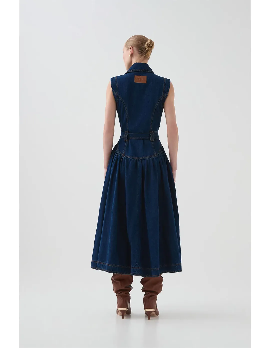 Aje Elena Belted Denim Midi Dress Dark Classic Wash Size AU 6 for rent on The Volte - main image