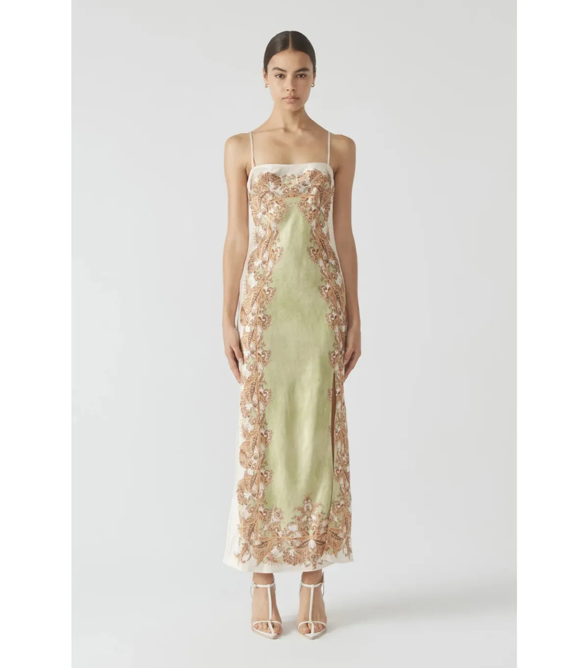 Antipodean Torrent Side Split Dress Green Print Size AU 10 for rent on The Volte - main image