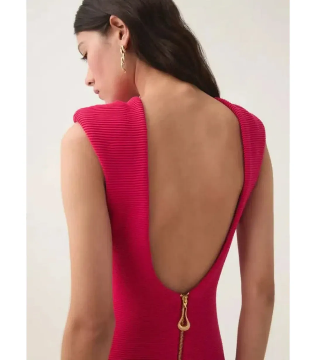 Aje Rushes Raffia Knit Midi Dress Deep Fuschia Size AU 8  for rent on The Volte - main image