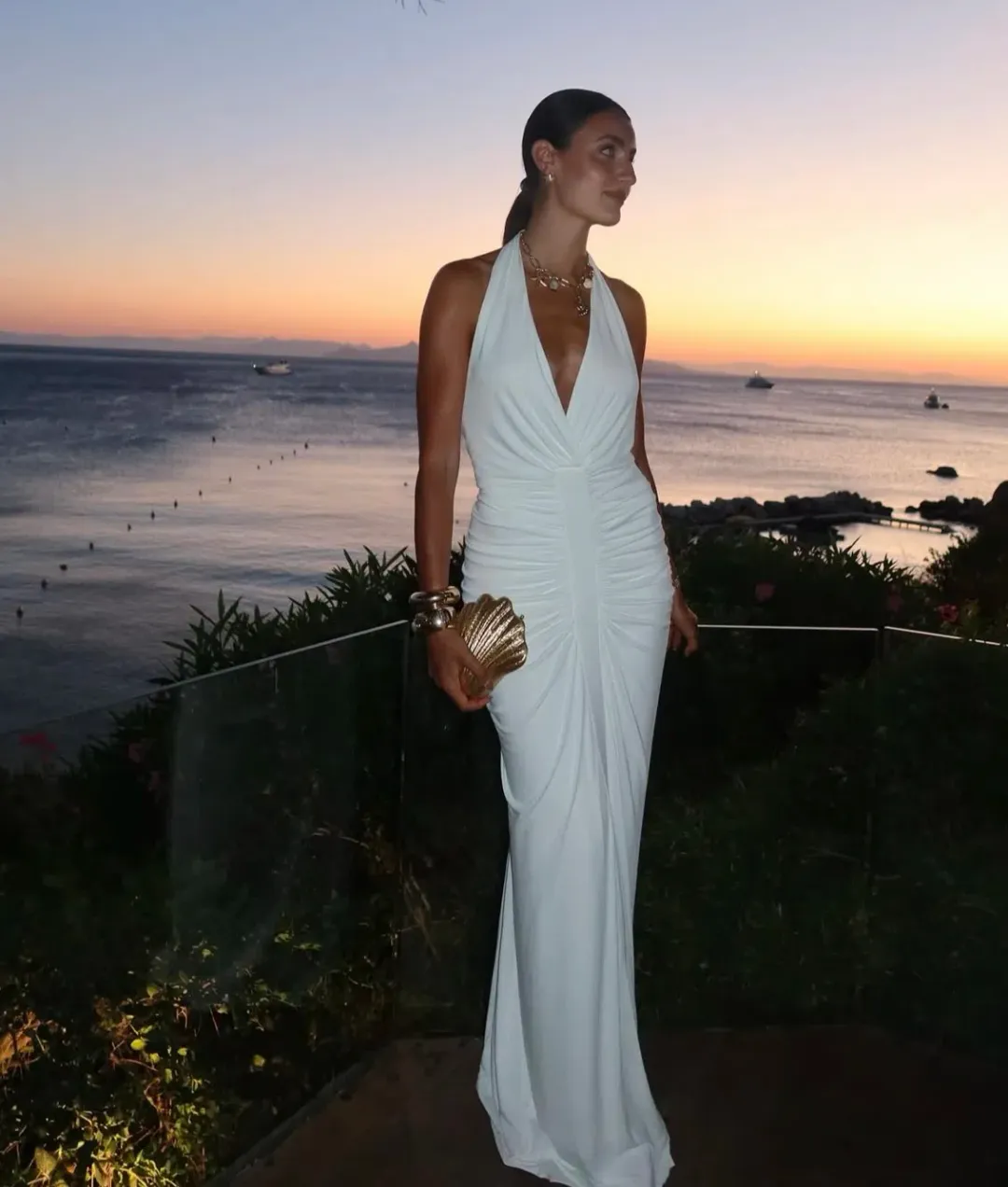 Misha The Venus Gathered Cupro Dress White Size XS /Au 6  for rent on The Volte - main image