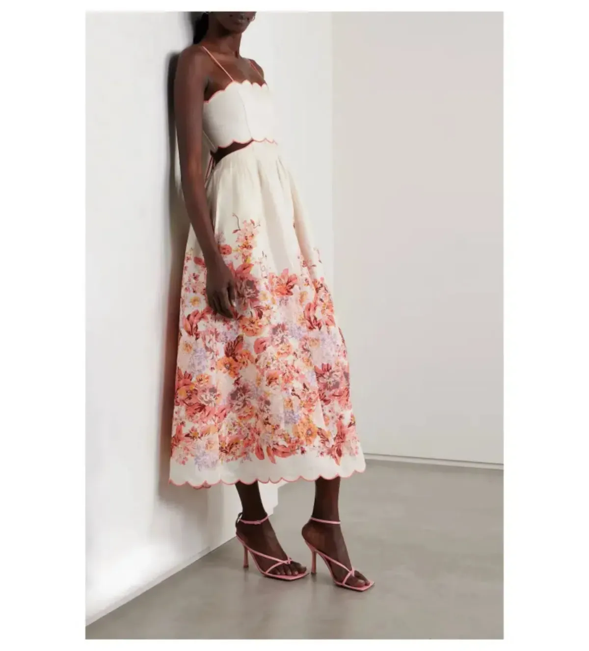 Zimmermann Devi Scallop Midi Dress in  Cream Floral Size 4 / AU 16 for rent on The Volte - main image