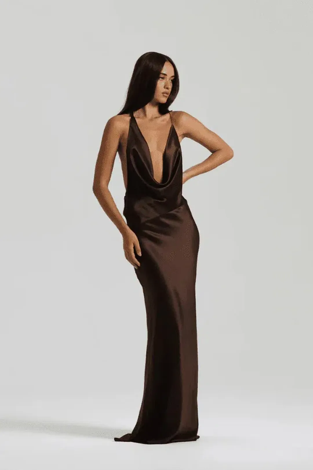  Natalie Rolt Gabi Gown in Espresso Size 0 /Au 6 for rent on The Volte - main image