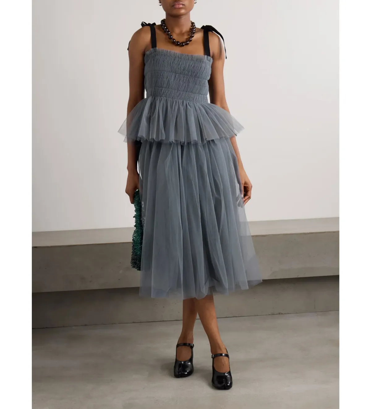 Molly Goddard Lydia Shirred Tulle Top Grey Size 8 for rent on The Volte - main image