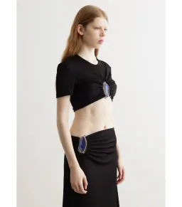 Christopher Esber Moodstone Ruched Crop T-Shirt and Maxi Skirt Black Size AU 8 for rent on The Volte - image 3