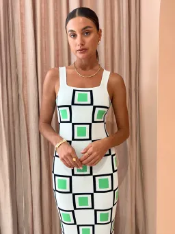 By Johnny  Lipari Knit Midi In Green Ivory Black Size 6 for rent on The Volte - image 2