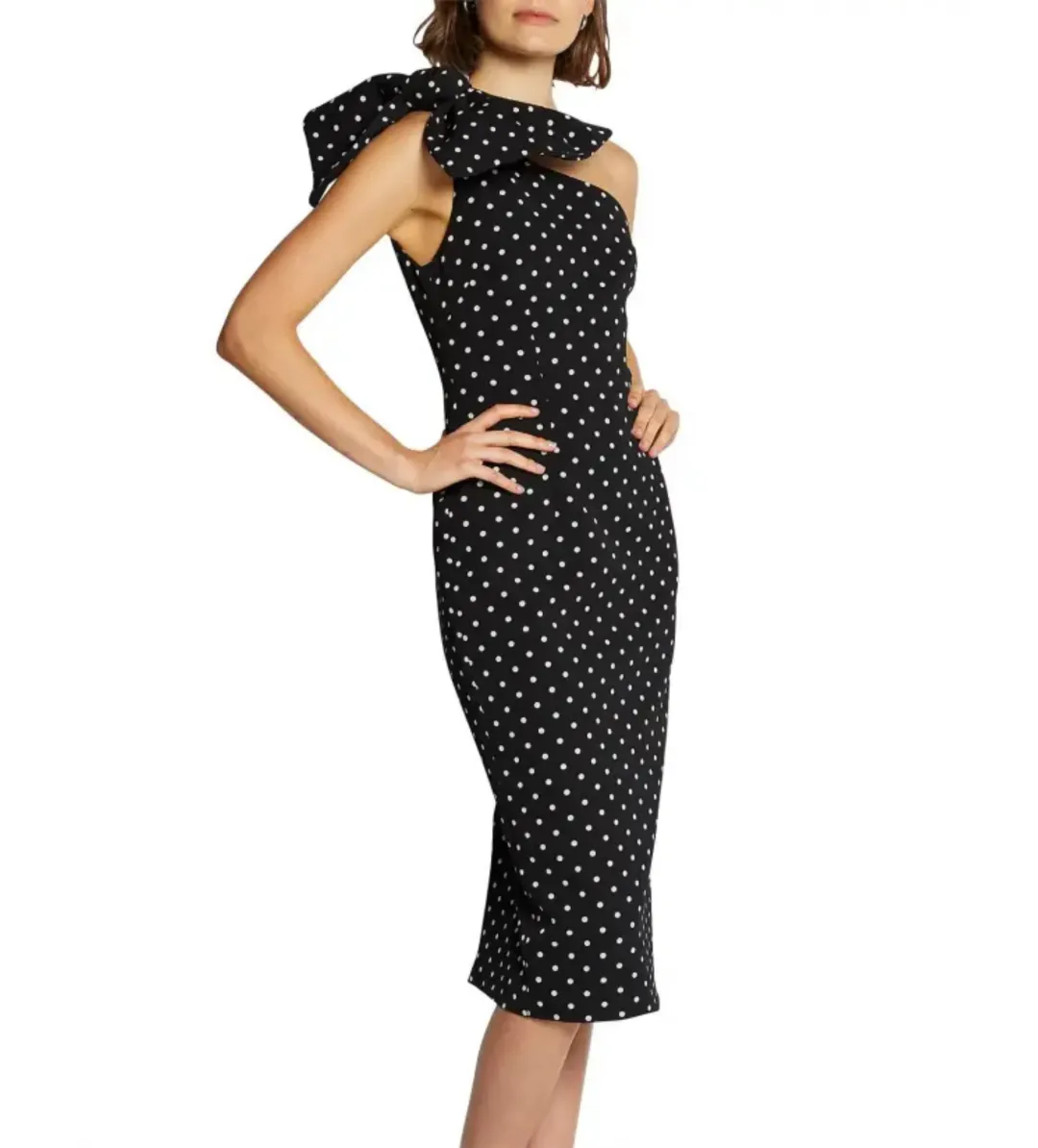 By Johnny Polka Dot Midi Dress Black Size 8  for rent on The Volte - main image