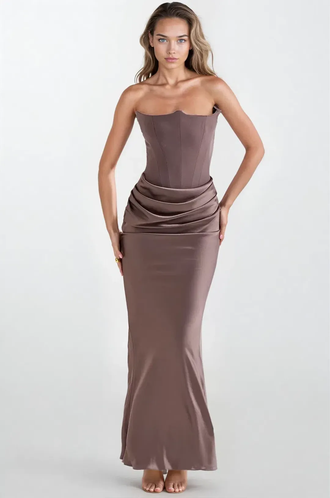 House of CB Persephone Corset Dress Smoke/pebble Grey Size 8  for rent on The Volte - main image
