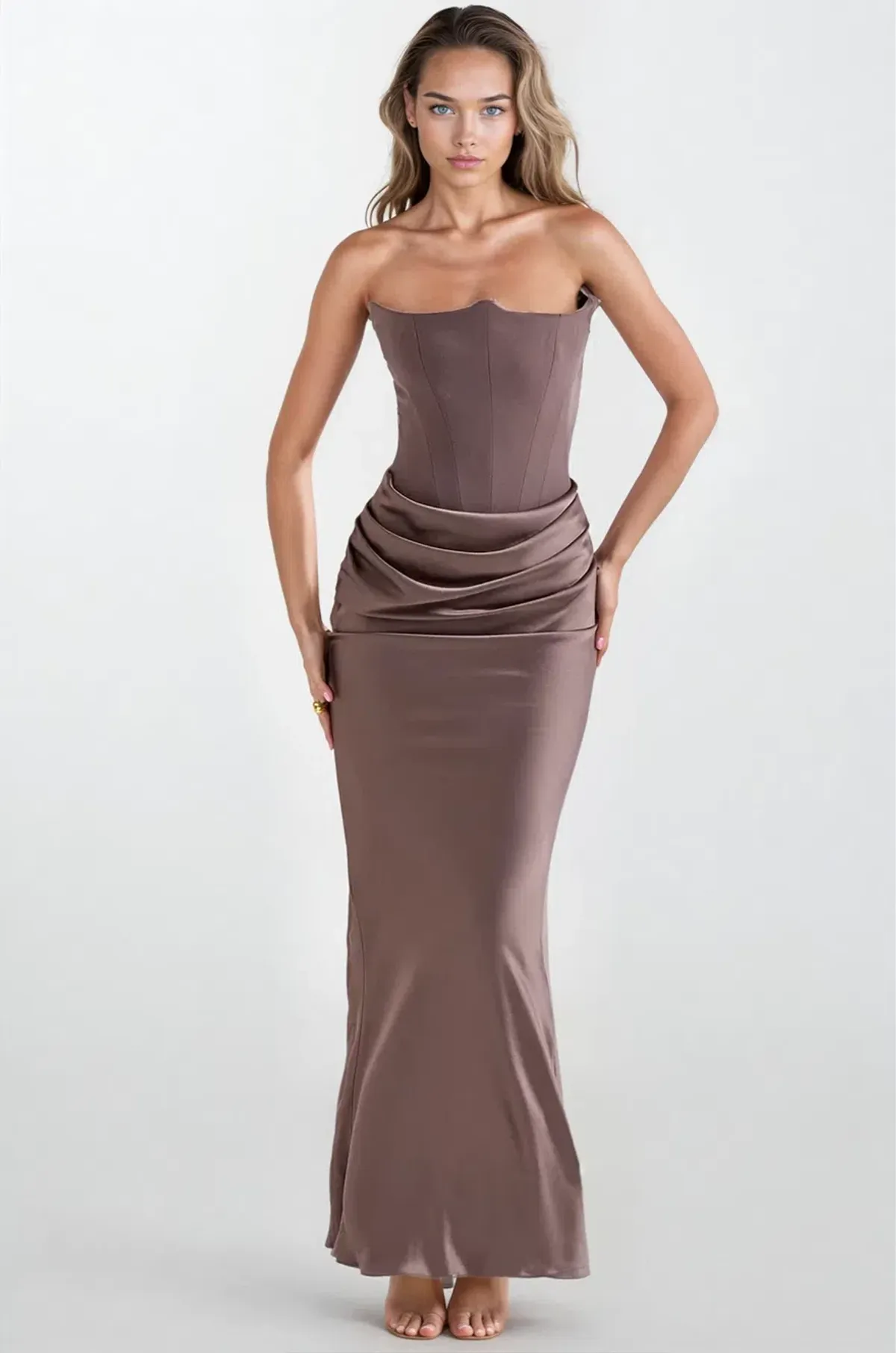 House of CB Persephone Corset Dress Smoke/pebble Grey Size 8  for rent on The Volte - main image