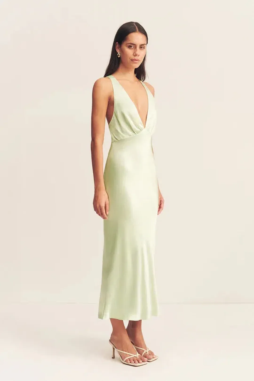 Shona Joy La Lune Plunged Cross Back Midi Dress Lime Size 10 for rent on The Volte - main image