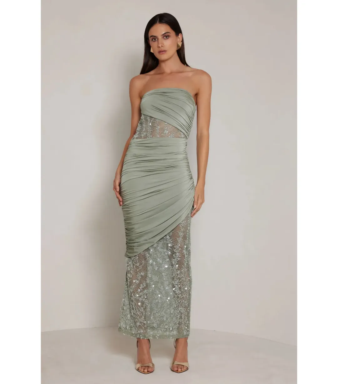 Elle Zeitoune Journee Maxi Dress Sage Size AU 12 for rent on The Volte - main image