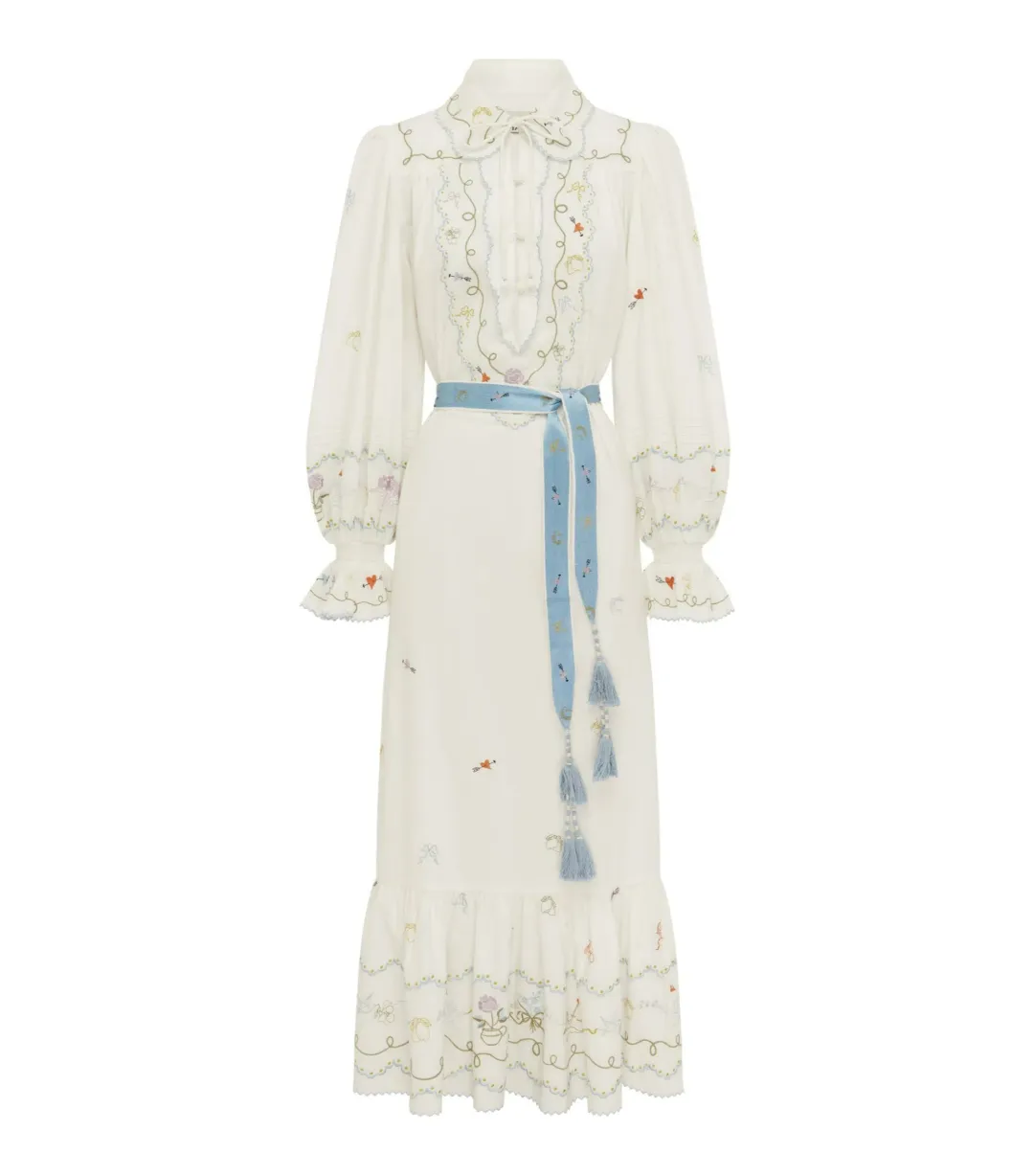 Alemais Giulia Embroidered Midi Dress Cream Size AU 8 for rent on The Volte - main image
