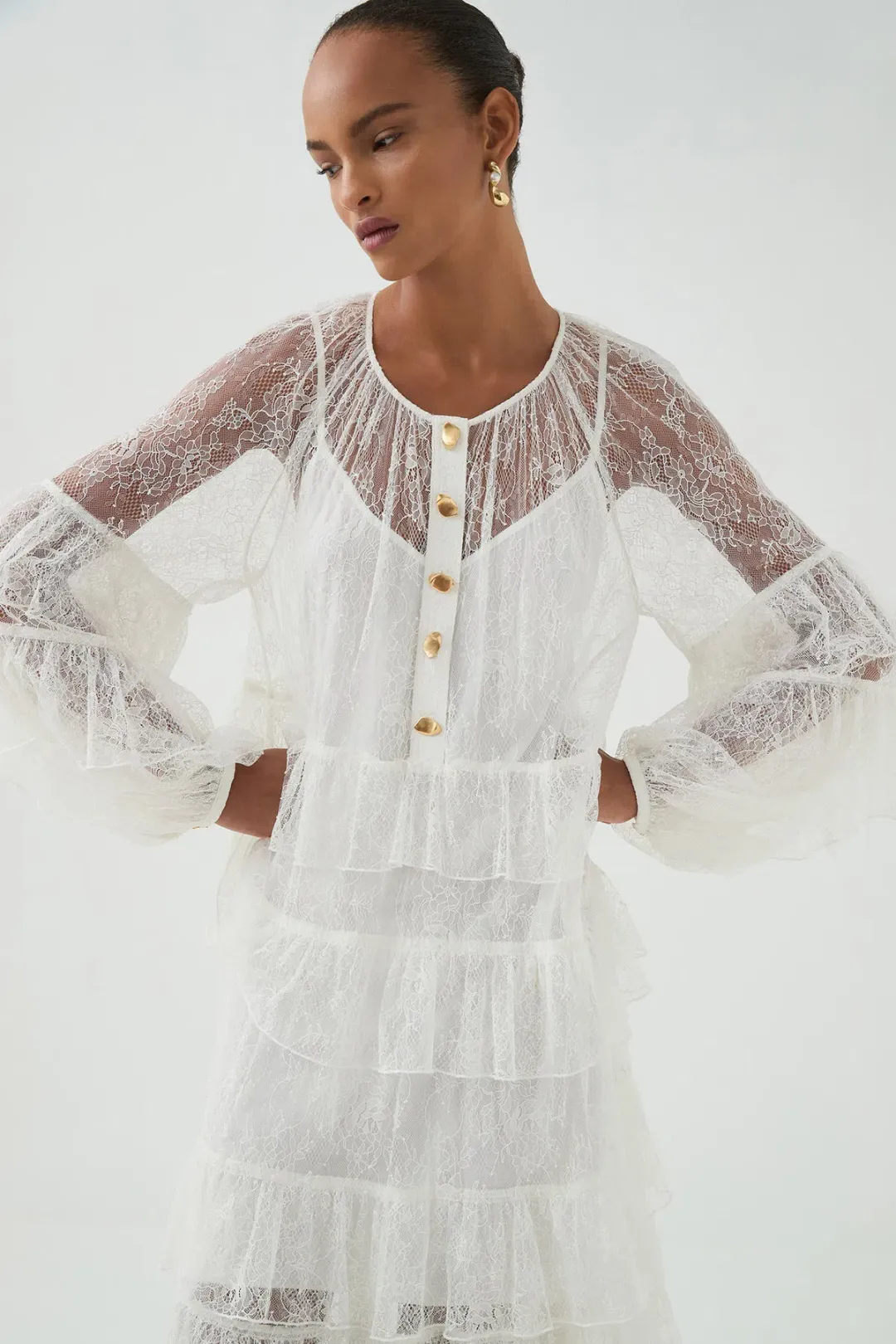 Aje Primrose Lace Maxi Dress White Size AU 4  for rent on The Volte - main image