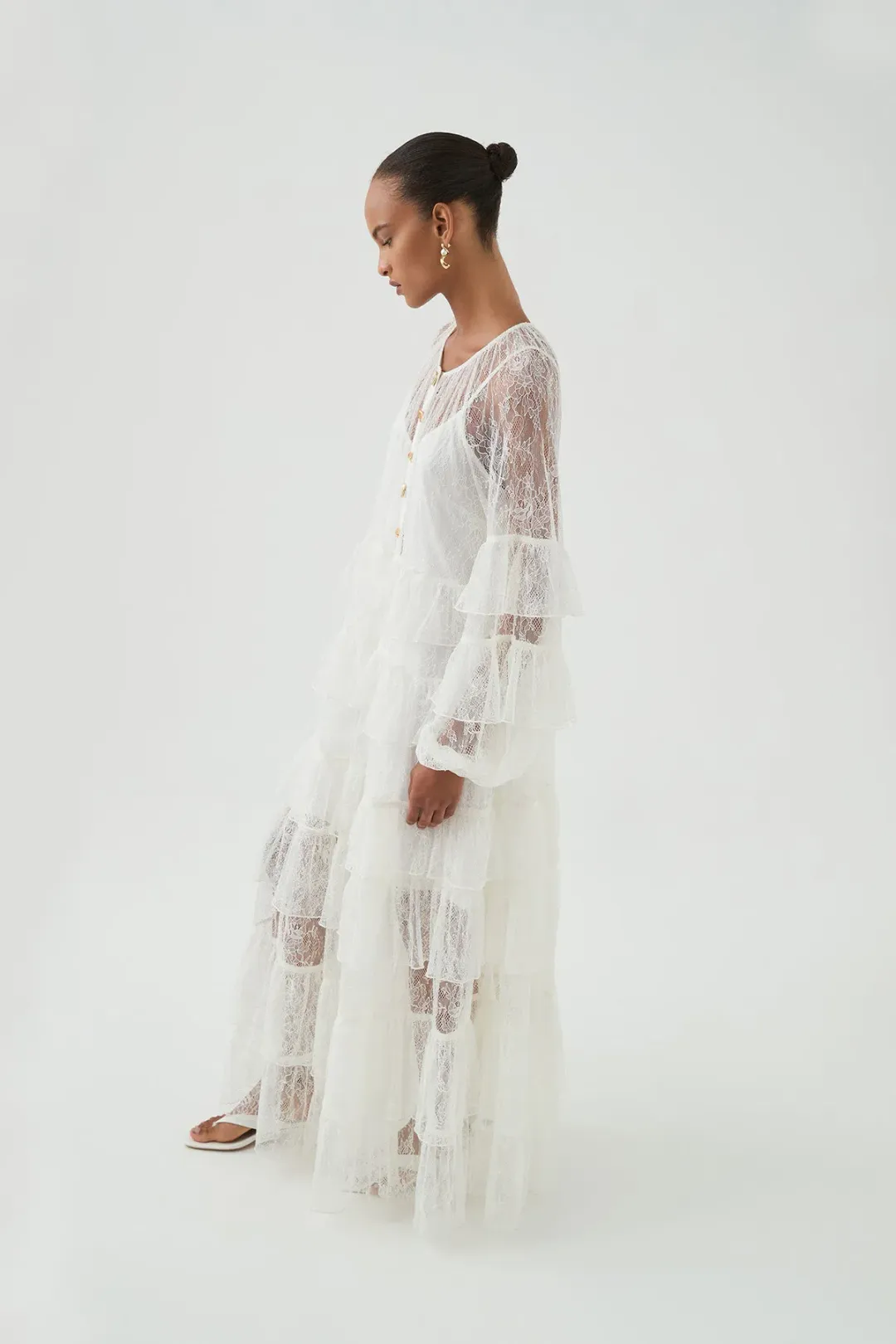 Aje Primrose Lace Maxi Dress White Size AU 4  for rent on The Volte - main image