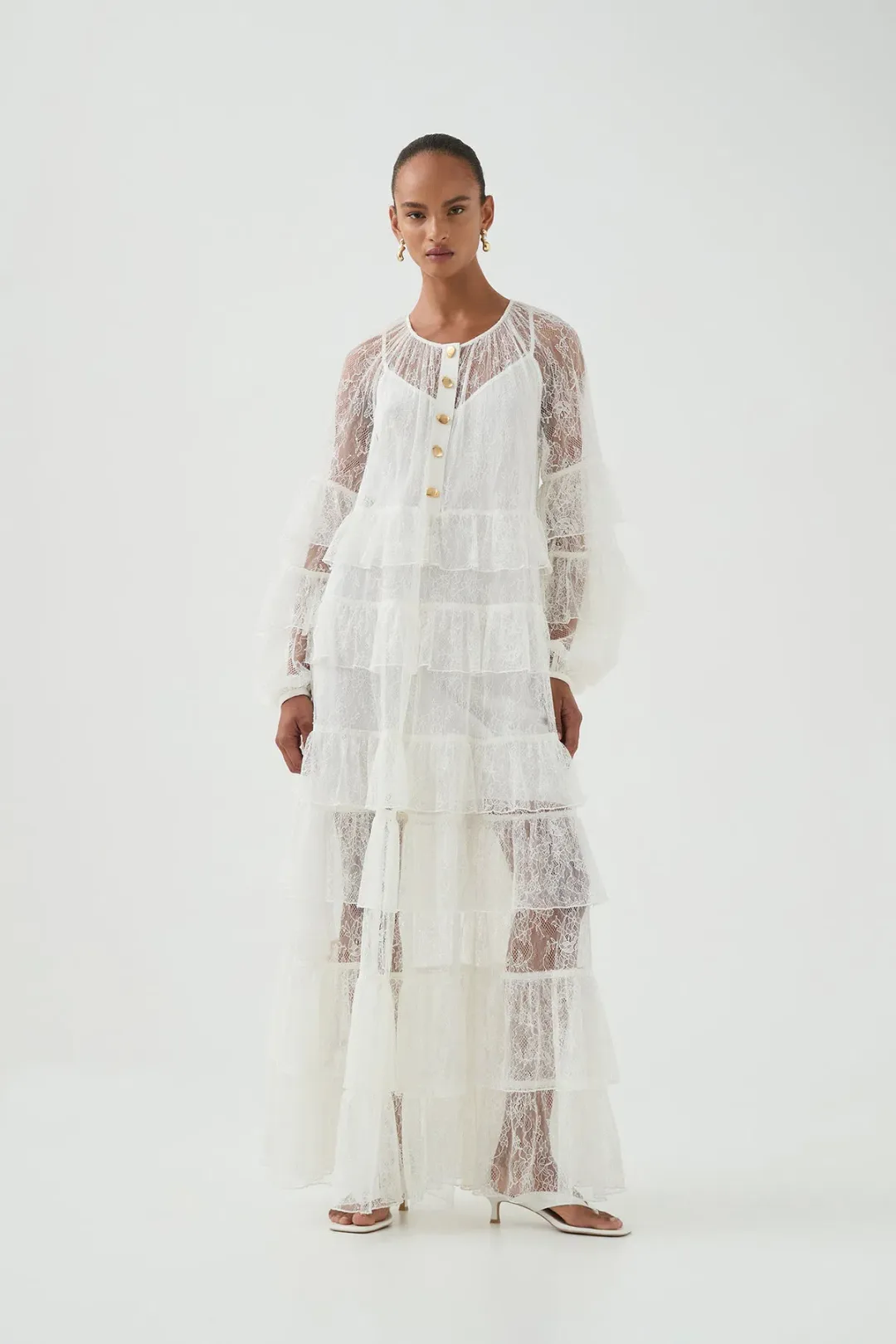 Aje Primrose Lace Maxi Dress White Size AU 4  for rent on The Volte - main image