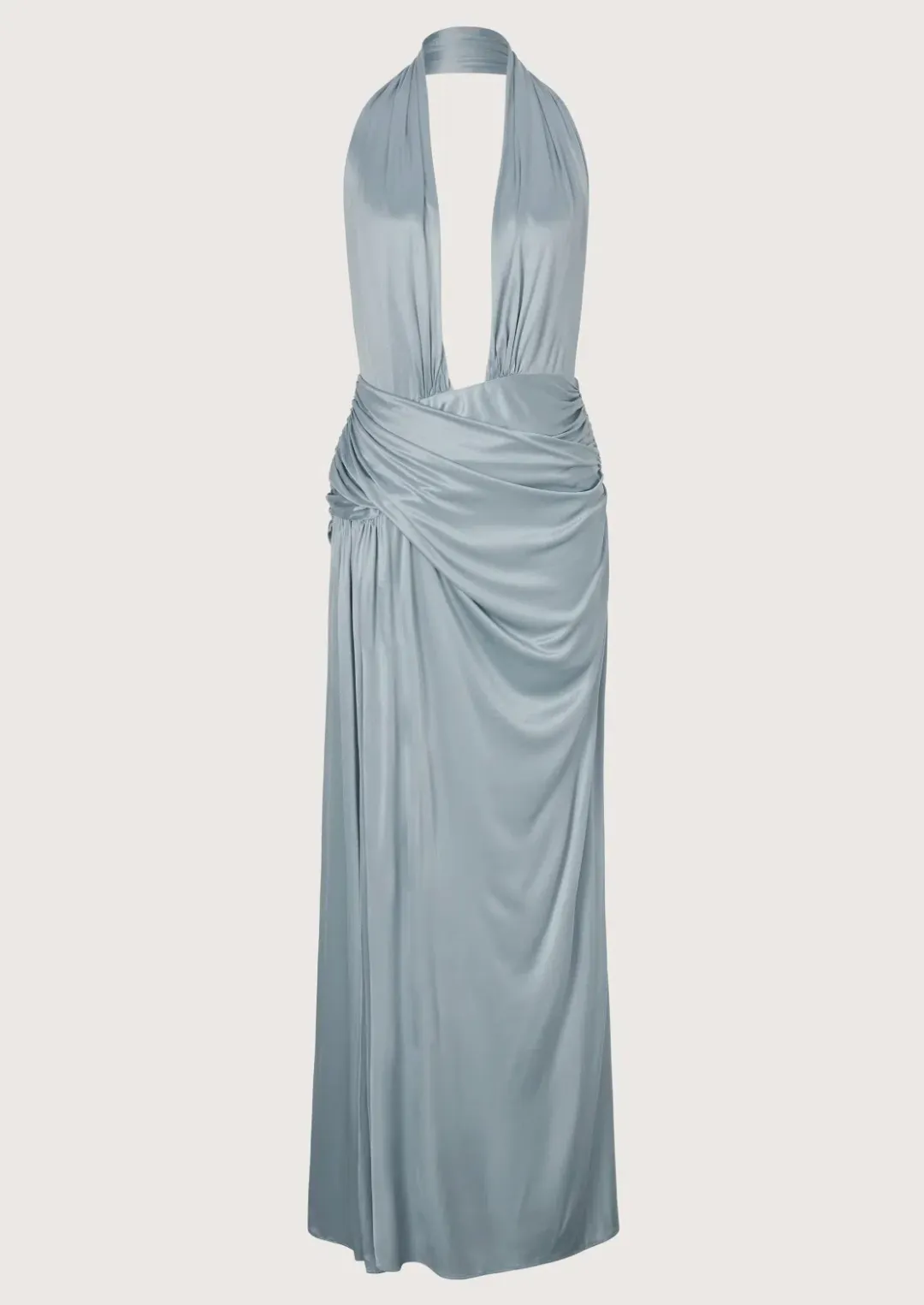 Courtney Zheng Selene Plunge Jersey Maxi Gown Blue Size AU 8  for rent on The Volte - main image