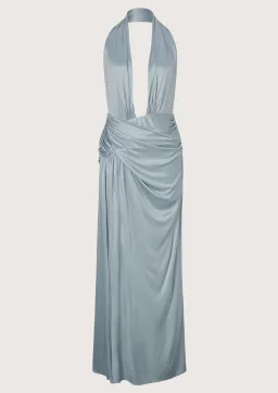 Courtney Zheng Selene Plunge Jersey Maxi Gown Blue Size AU 8  for rent on The Volte - image 1