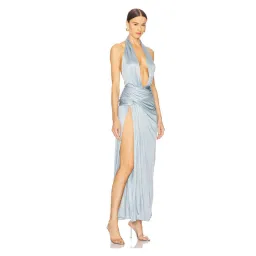 Courtney Zheng Selene Plunge Jersey Maxi Gown Blue Size AU 8  for rent on The Volte - image 4