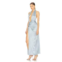 Courtney Zheng Selene Plunge Jersey Maxi Gown Blue Size AU 8  for rent on The Volte - image 3